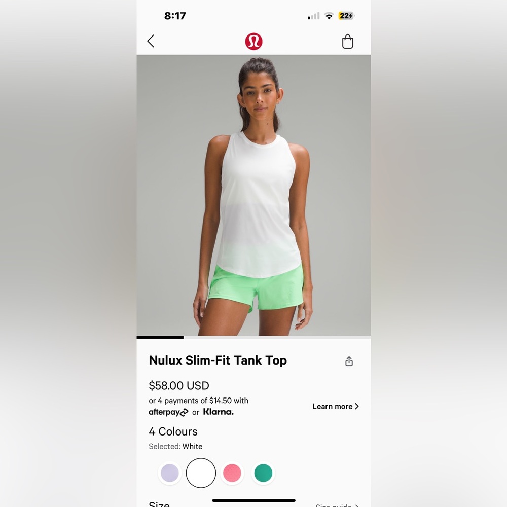 LIKE NEW lululemon white tank top size 0